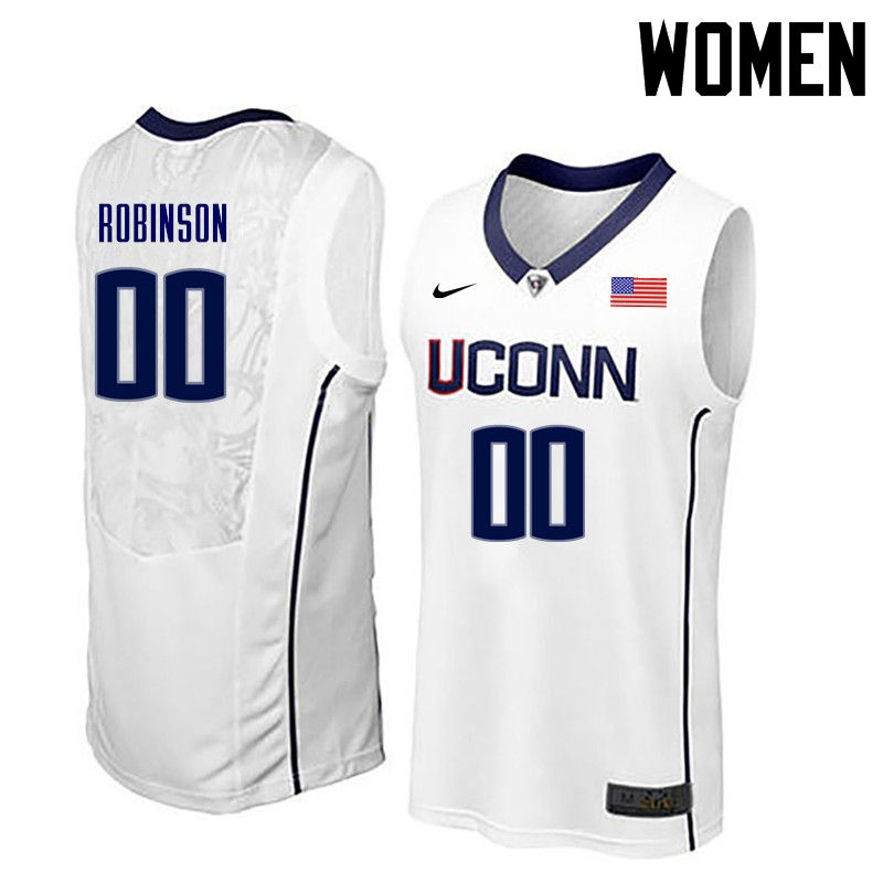 Women Uconn Huskies #00 Clifford Robinson College Basketball Jerseys-White